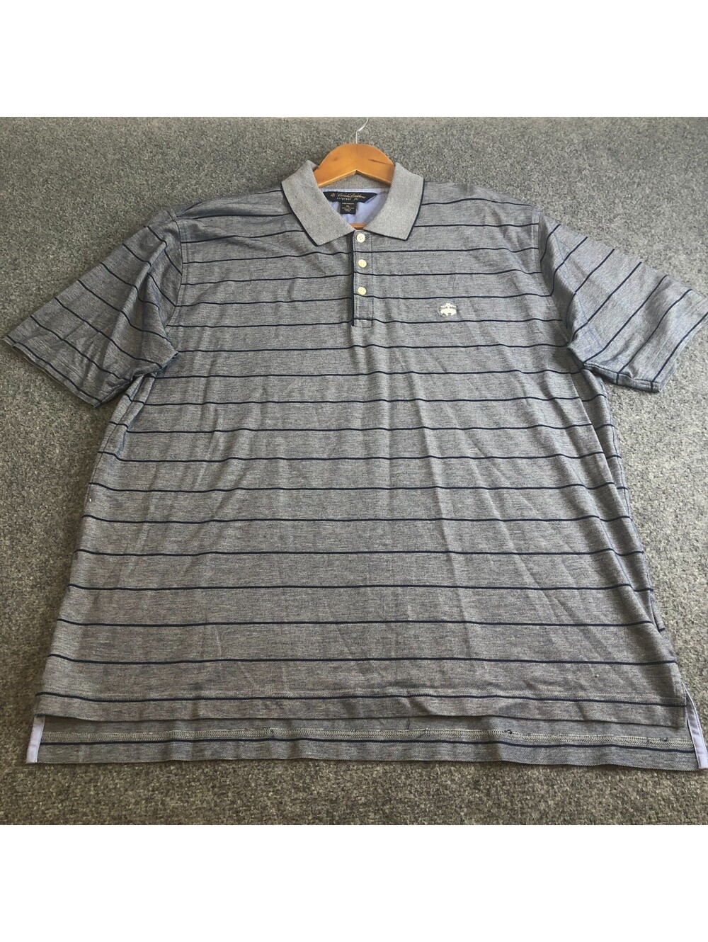 Brooks Brothers Polo Shirt Men XL Gray Blue Stripe Mercerized Cotton Performance